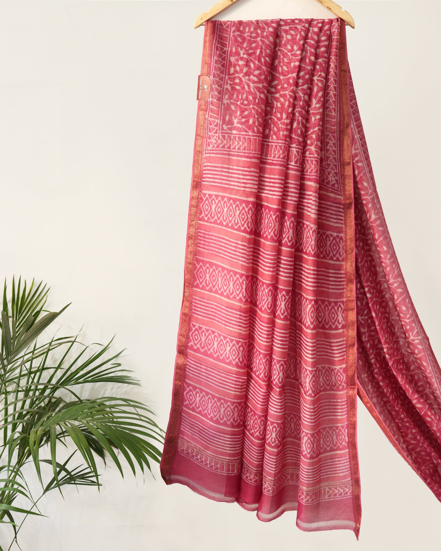 Pink Dabu Print Maheshwari Saree