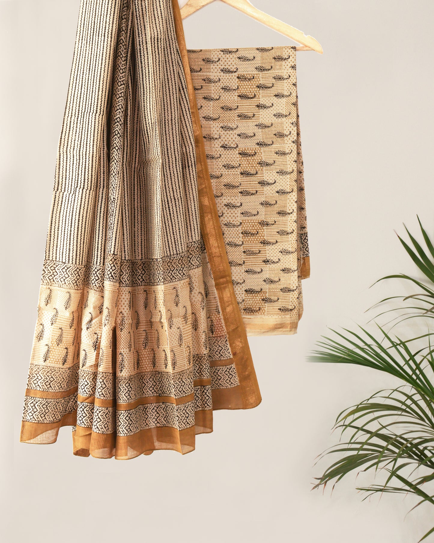 Beige Ochre Bagh Maheshwari Suit