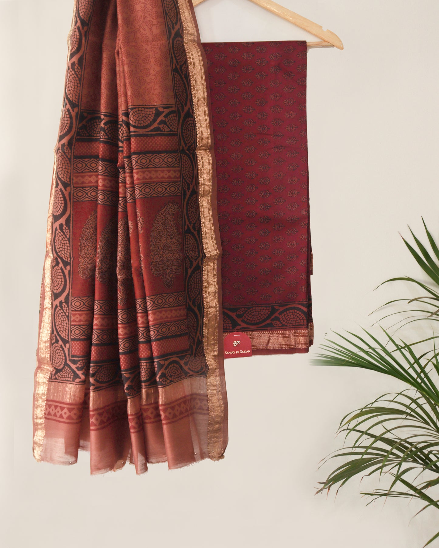Maroon-Brown Bagh Maheshwari Suit
