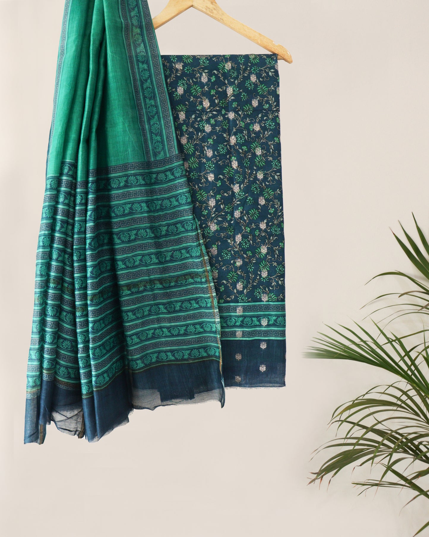 Green chanderi banarsi butta suit