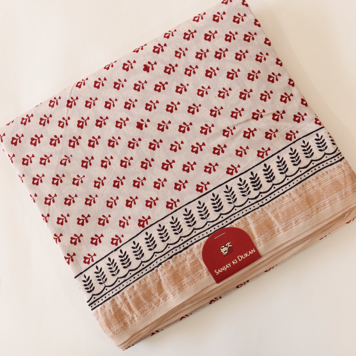 Off-white Small leaf Bagh Print Maheshwari suit