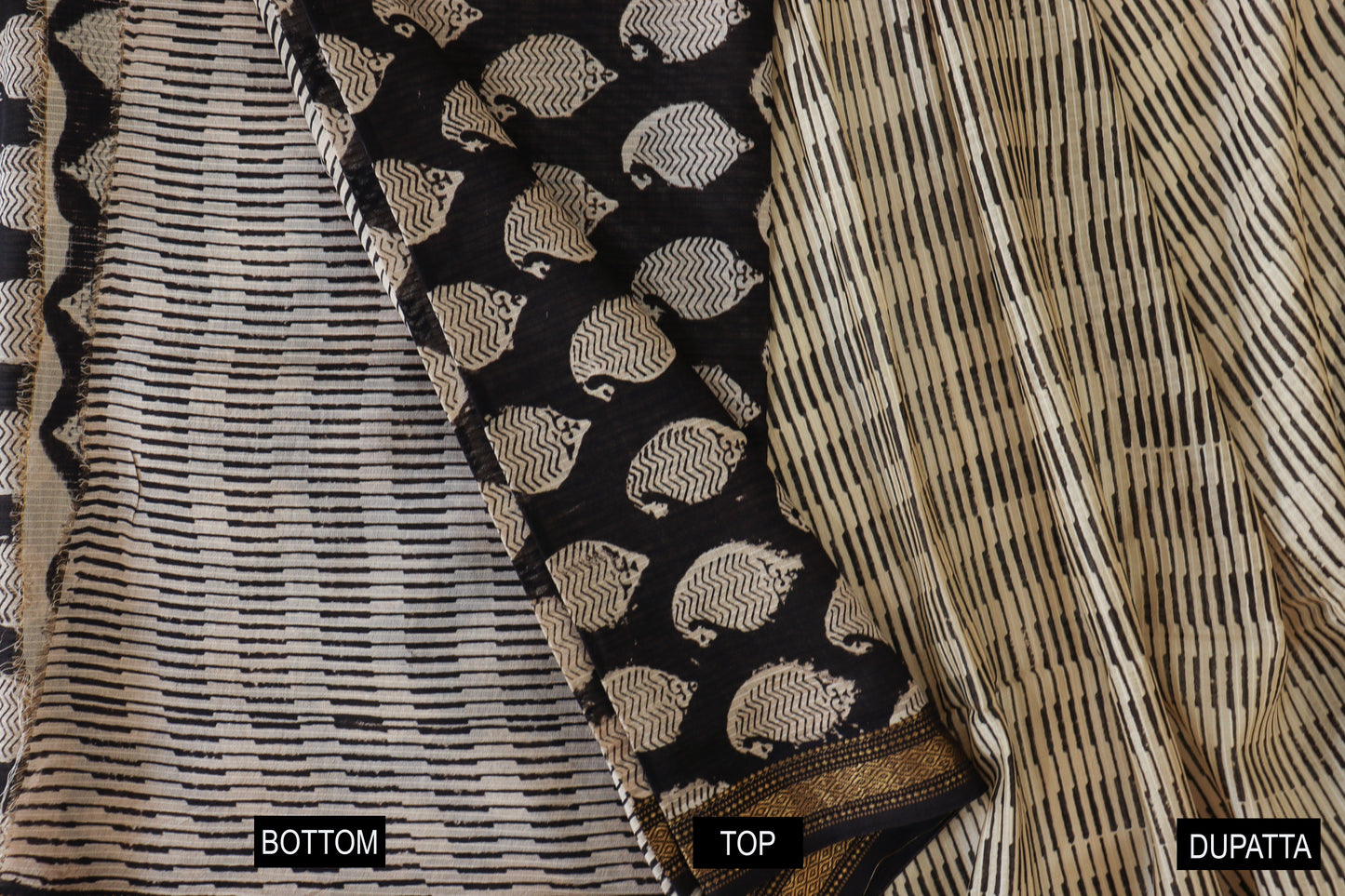 Off-White Black Bagh Maheshwari Suit