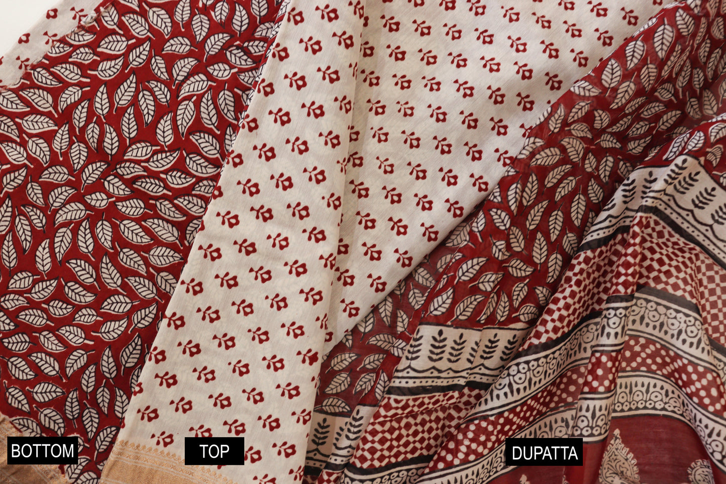 Off-white Small leaf Bagh Print Maheshwari suit