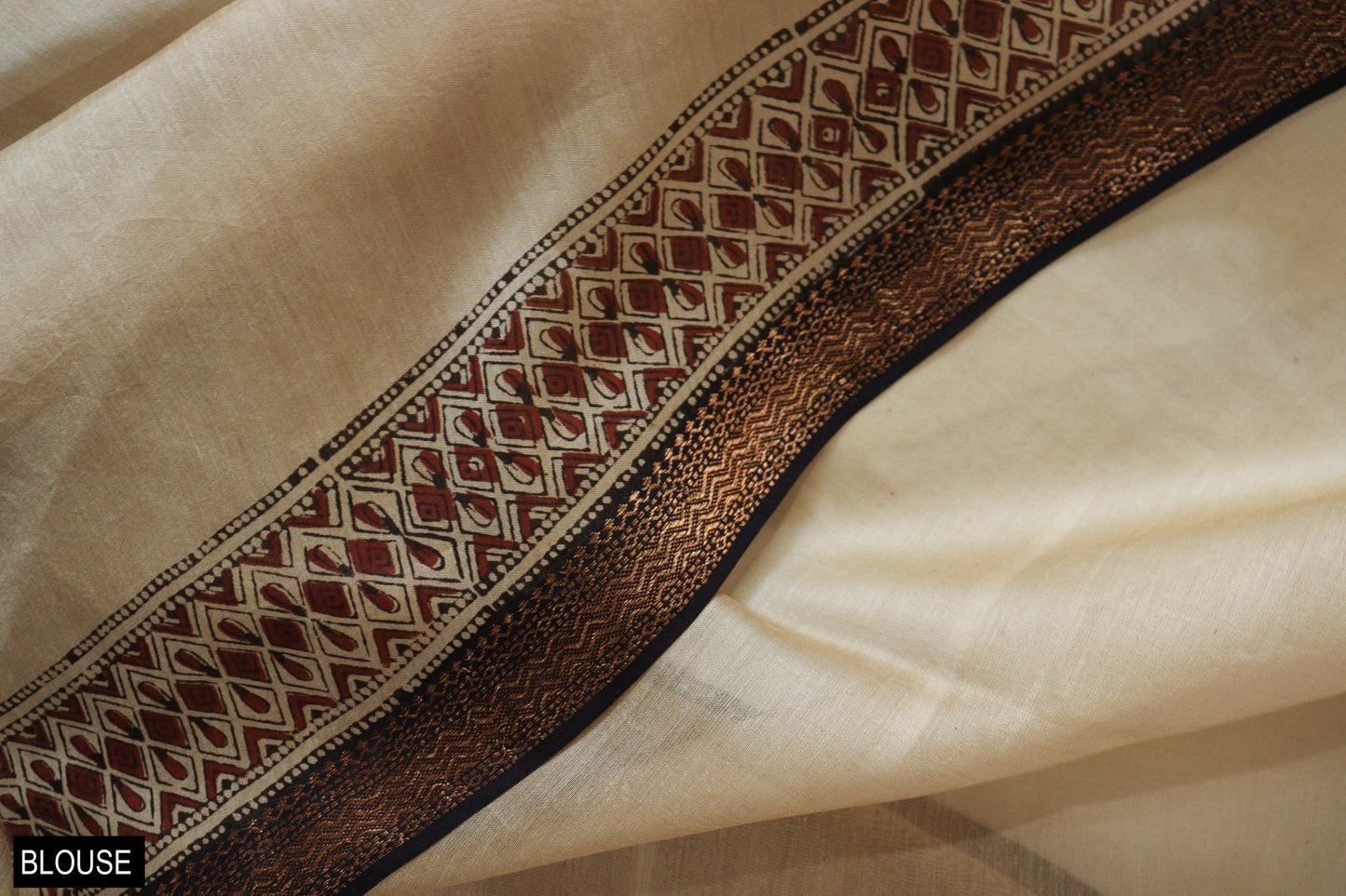 Black Floral Jaal Bagru Print Saree