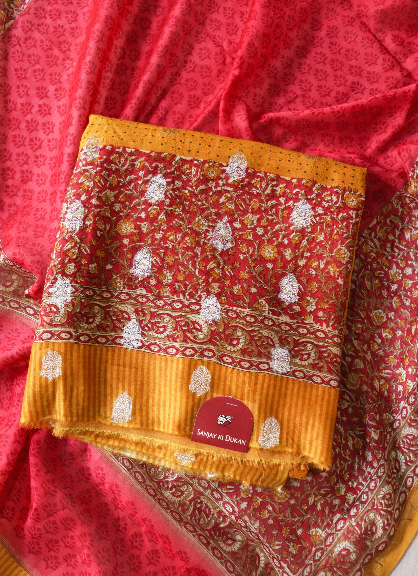 Yellow chanderi banarsi butta suit