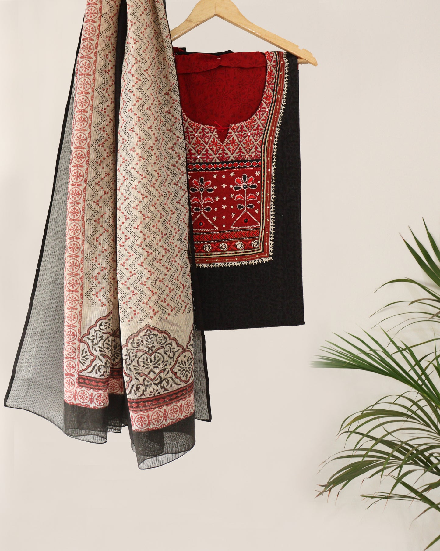 Maroon black embroidered suit