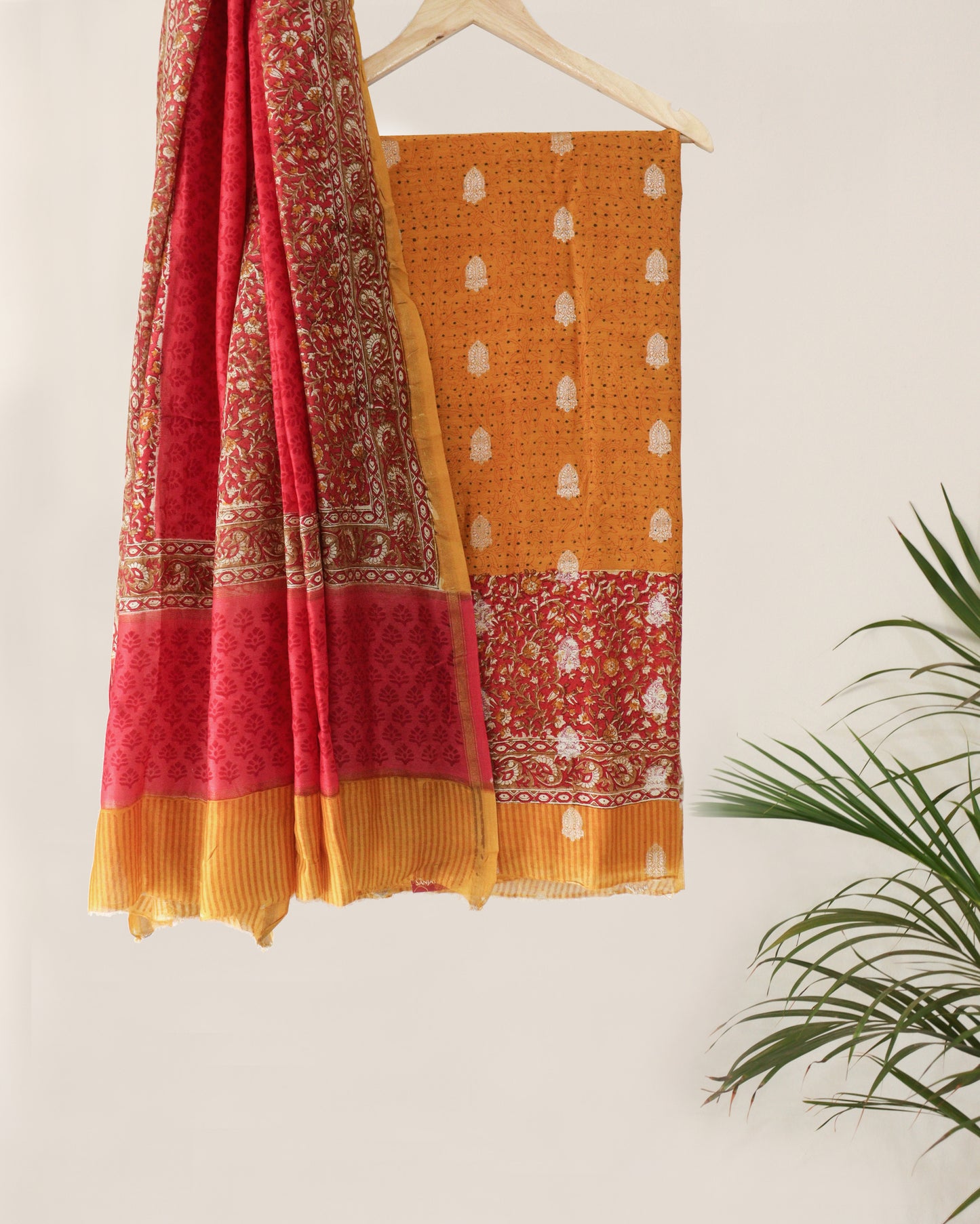 Yellow chanderi banarsi butta suit