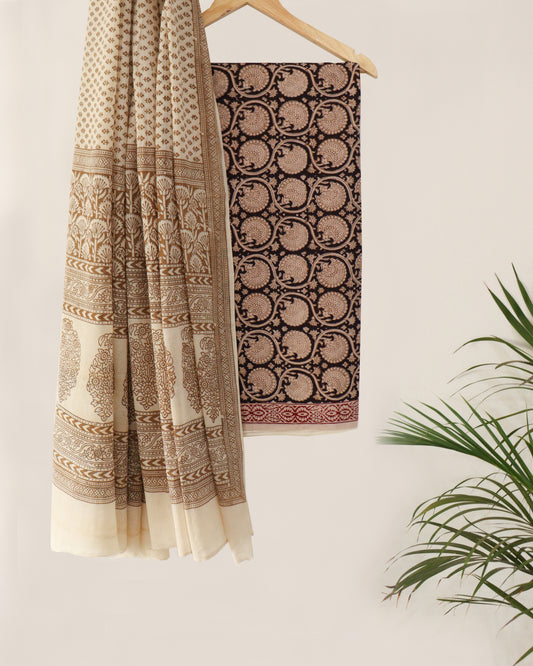 Black floral  jaal cotton bagh