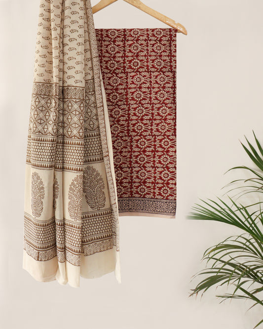 Floral maroon ochre cotton bagh