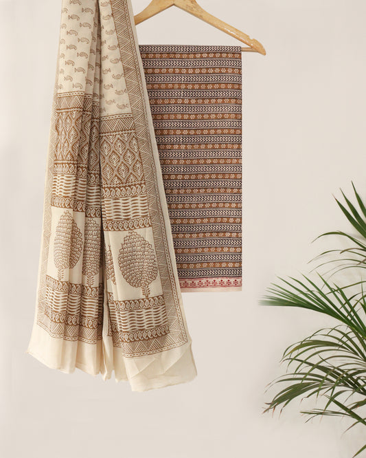 Floral ochre stripes cotton bagh