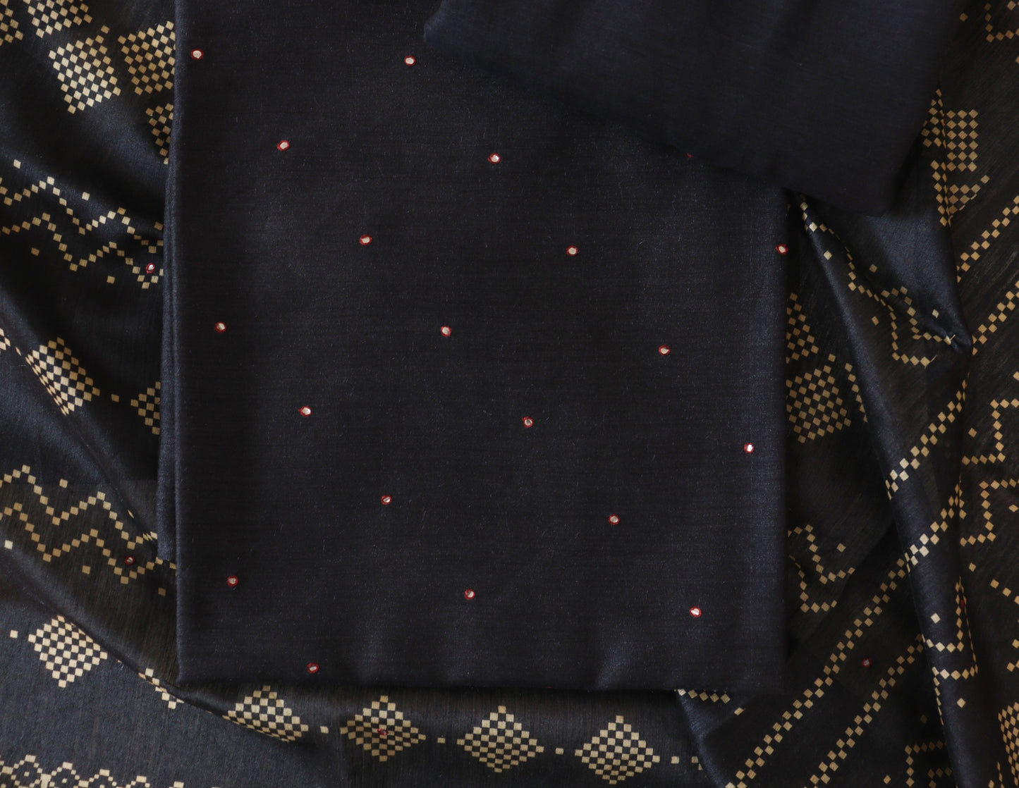 Black Embroidered Moonga Tussar Suit