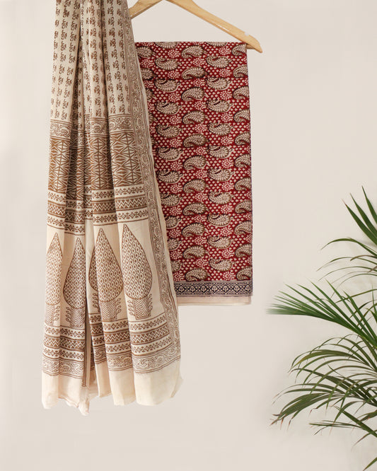 Maroon ochre butta cotton bagh